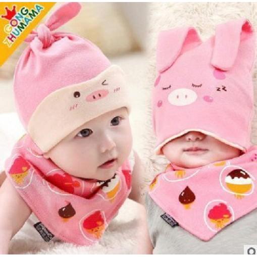 Sét mũ và yếm cotton mềm mại cho bé