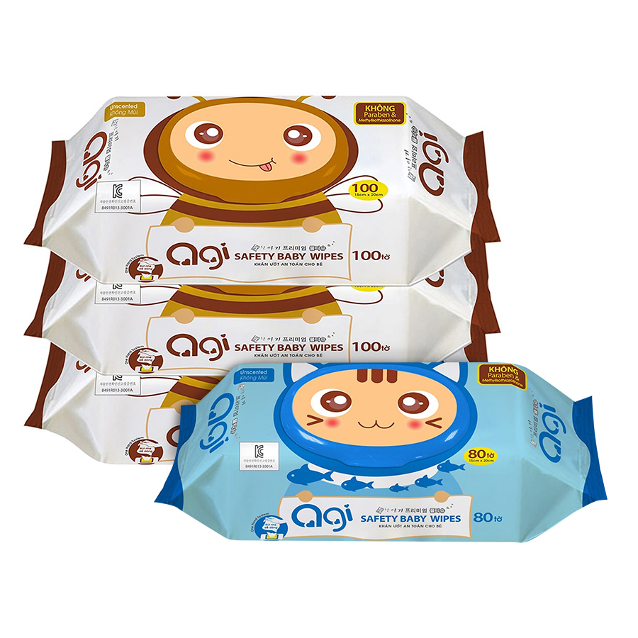 Bộ 3 Gói Khăn Ướt Không Hương Agi  - Tặng 1 Gói Khăn Ướt Không Hương Agi