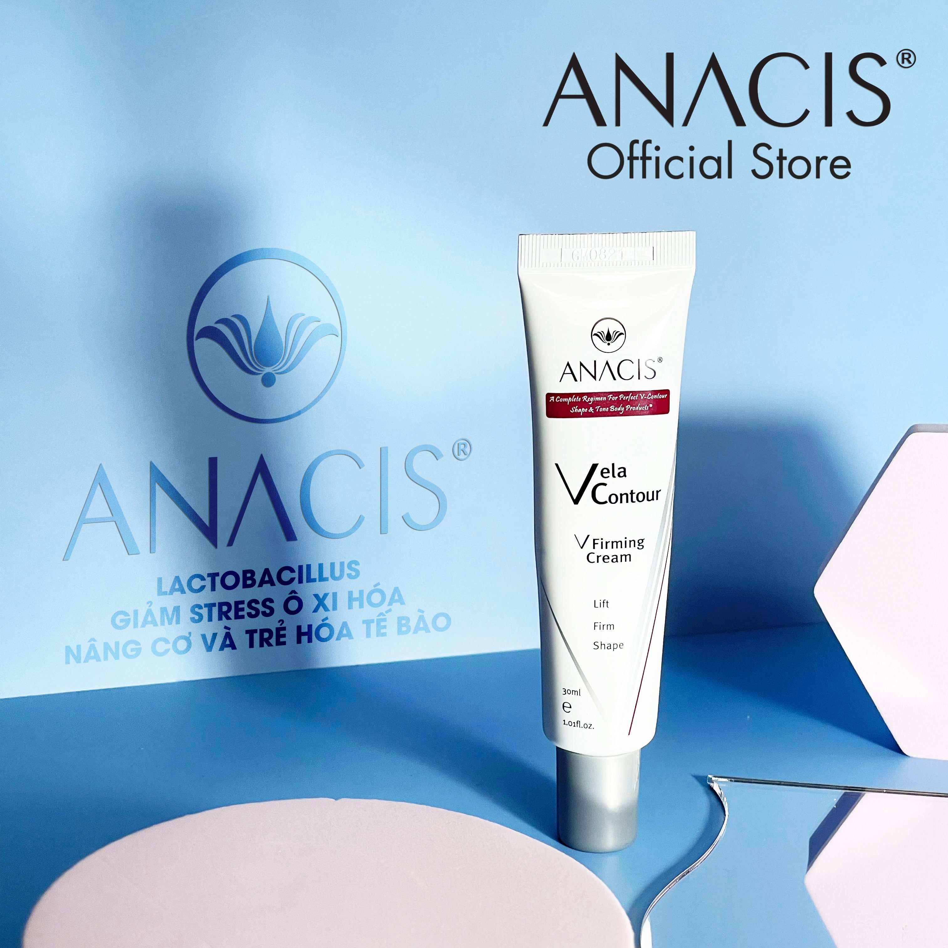 Kem chống lão hóa, làm đầy và giảm nhăn vùng mắt, nâng cơ vùng cằm Vela Contour V Firming Cream thương hiệu Anacis 30ml