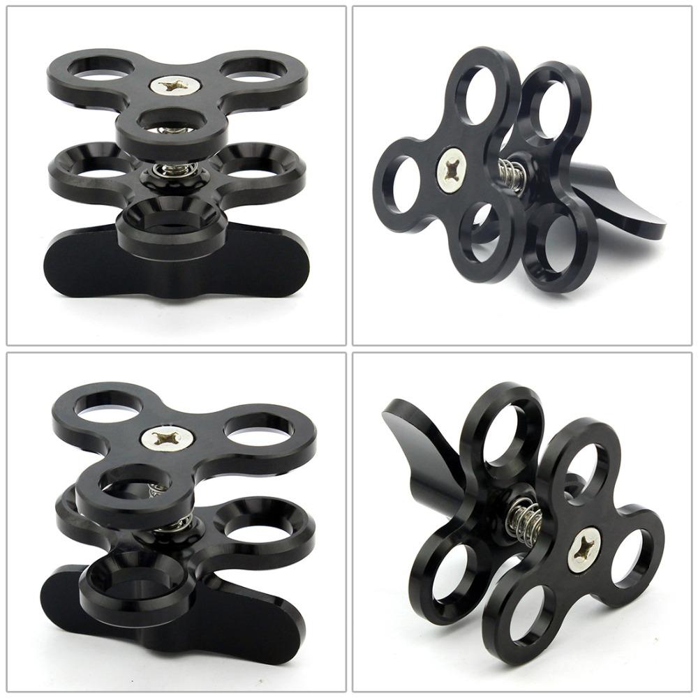 Nâng cấp Kẹp 3 lỗ nhôm Triple Butterfly Clip Light Light Arm Ball Head Mount Bộ chuyển đổi cho máy ảnh hành động