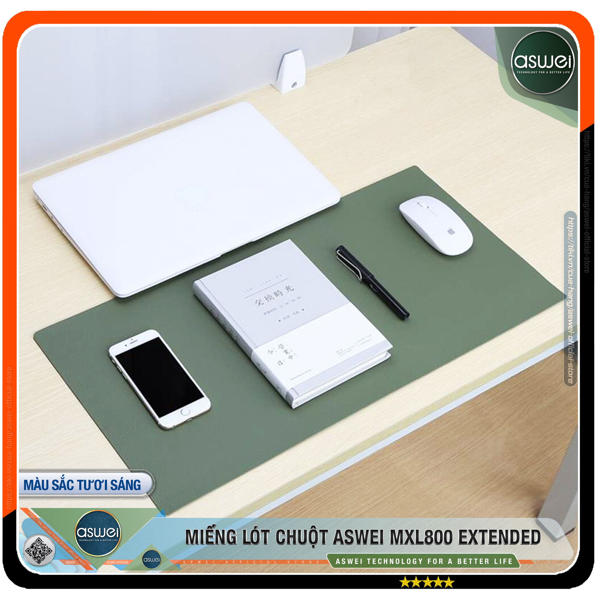 Lót Chuột ASWEI - Pad Chuột MXL800 Extended 80x40 - Miếng Lót Chuột Sử Dụng 2 Mặt Tiện Lợi - Chất Liệu Da Pu Cao Cấp - Tấm Lót Chuột Chống Nhăn, Không Thấm Nước - Hàng Chính Hãng