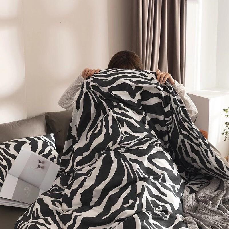 Set Cotton Living 100%cotton hàng nhập khẩu cao cất 4 món Kẻ Hiện Đại Đen Trắng