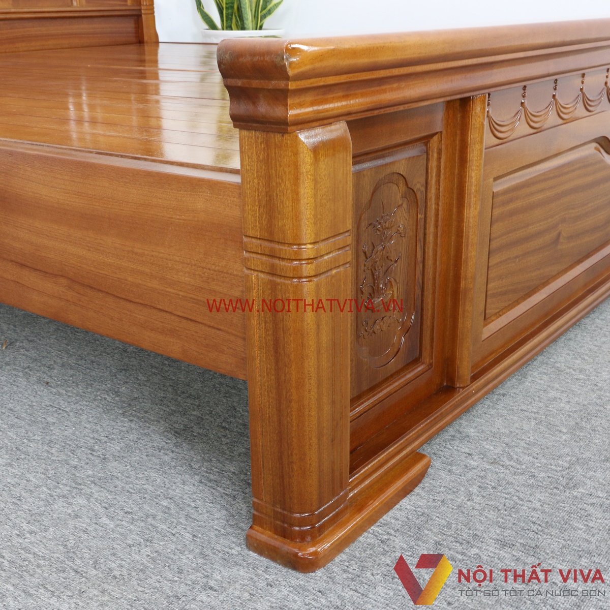Giường Ngủ Gỗ Xoan Đào Tự Nhiên Vạt Phản Chạm Hoa Văn Đẹp Tinh Tế