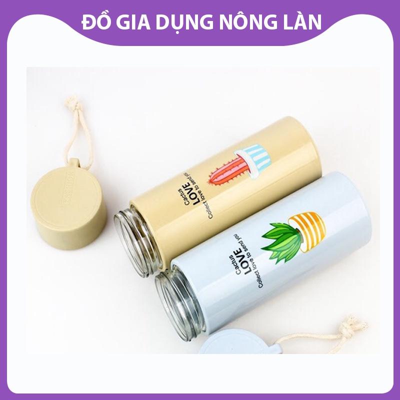 Bình đựng nước lõi thủy tinh họa tiết xương rồng dễ thương dung tích 400ml - Bình giữ nhiệt họa tiết xương rồng NL Shop