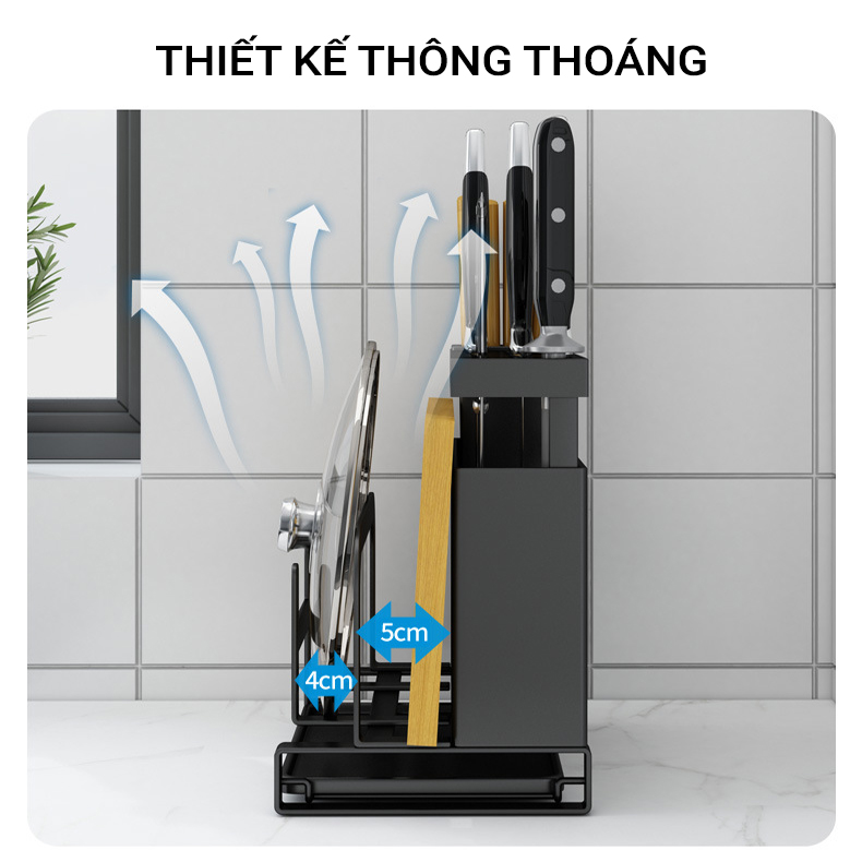 Giá Kệ Để Dao Thớt Ống Đũa Đa Năng Thép Đen Cao Cấp Chống Gỉ VANDO