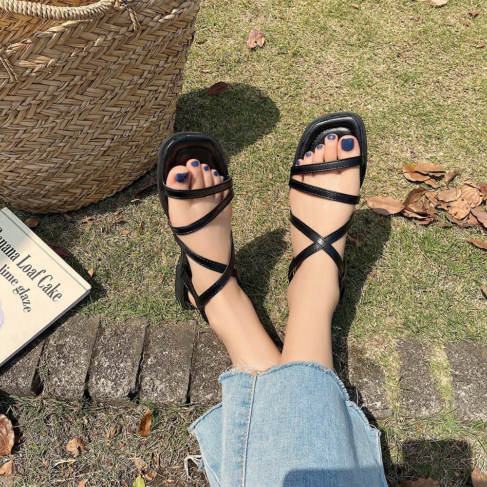 Giày Sandal nữ bệt quai mảnh da mềm S49