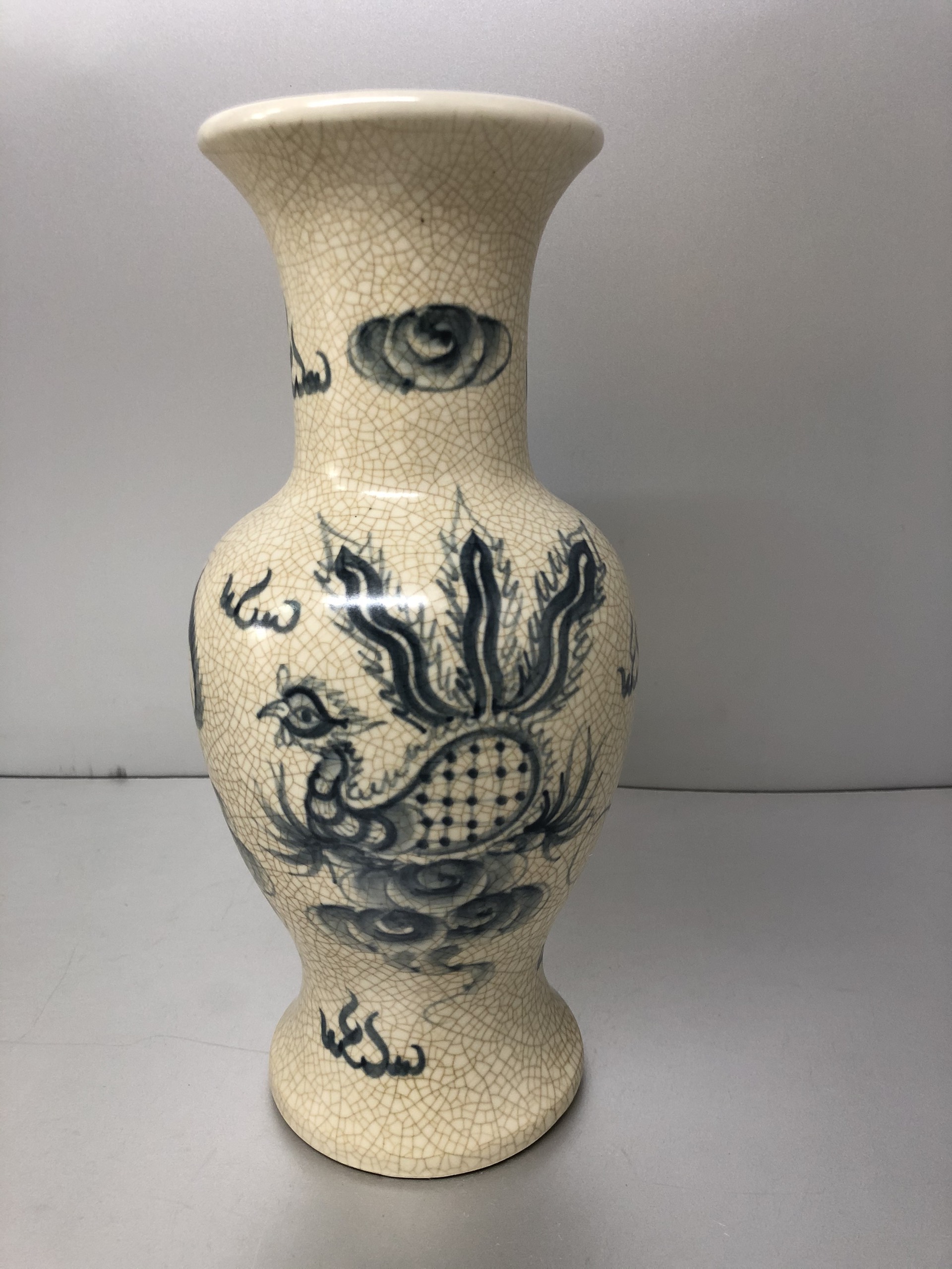 Lọ hoa men rạn vẽ rồng phượng, mẫu lọ đùi dế - BH02