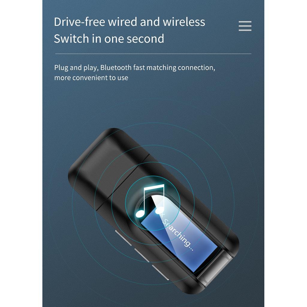 USB Bluetooth 5.0 Audio Transmitter LCD Display 3.5MM Dongle for PC TV