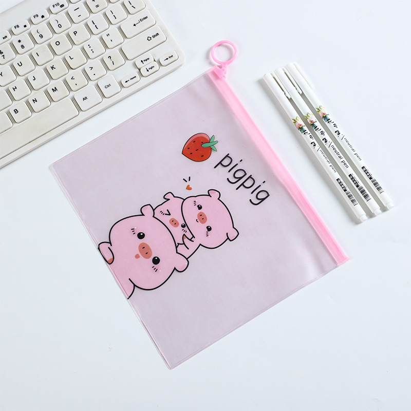 Combo 2 túi đựng bút khóa zip heo hồng pink pig
