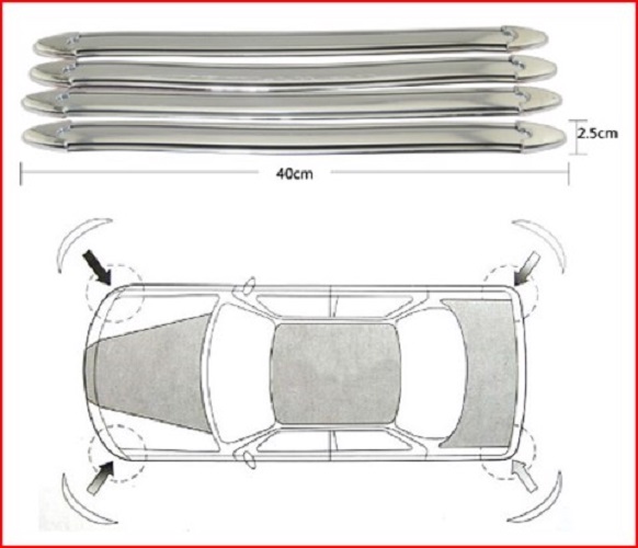 Bộ 4 miếng Cao su mạ Bạc dán Chống Va Đập 4 Góc Xe trước và sau Ô Tô dài 40cm