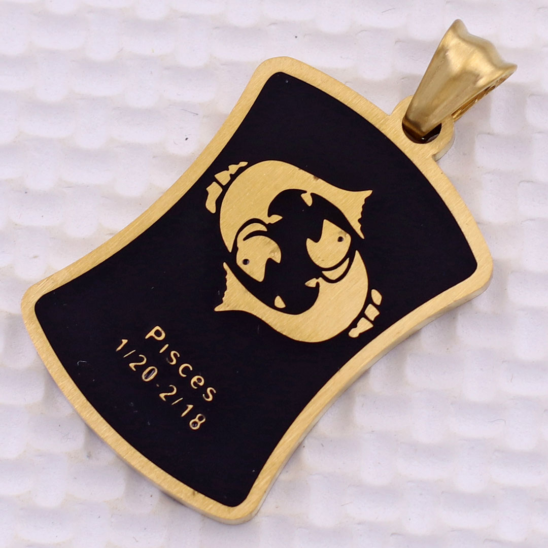 Mặt dây chuyền Song Ngư - Pisces inox vàng kèm vòng cổ dây chuyền inox vàng + móc inox, Cung hoàng đạo