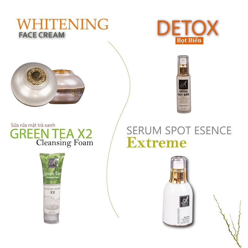 Bộ sản phẩm chăm sóc da mặt hoàn hảo Acosmetics (Sữa rửa mặt, Detox, Serum và Kem face Pháp)