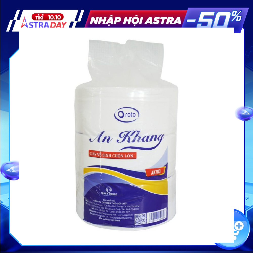 Giấy Vệ Sinh Cuộn Lớn An Khang 703 | 100% bột giấy nguyên sinh | 2 lớp mềm mại | AK703