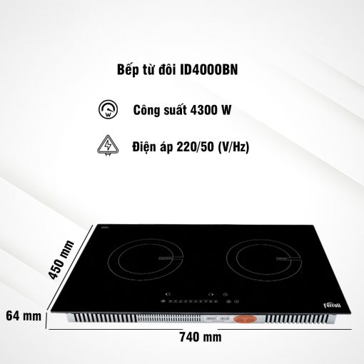 Bếp Âm Từ Đôi Ferroli ID4000BN - Hàng Chính Hãng