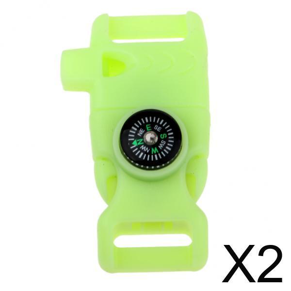 2xPlastic Side Release Buckle Whistle Compass Flint Fire Starter Fluorescent