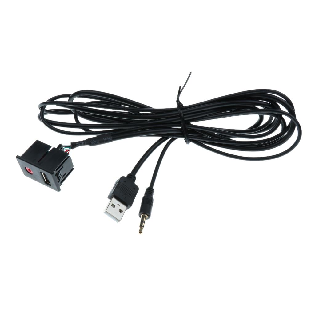 USB AUX Adapter Socket 3.5mm Jack Car Dashboard Extension Cable Connector