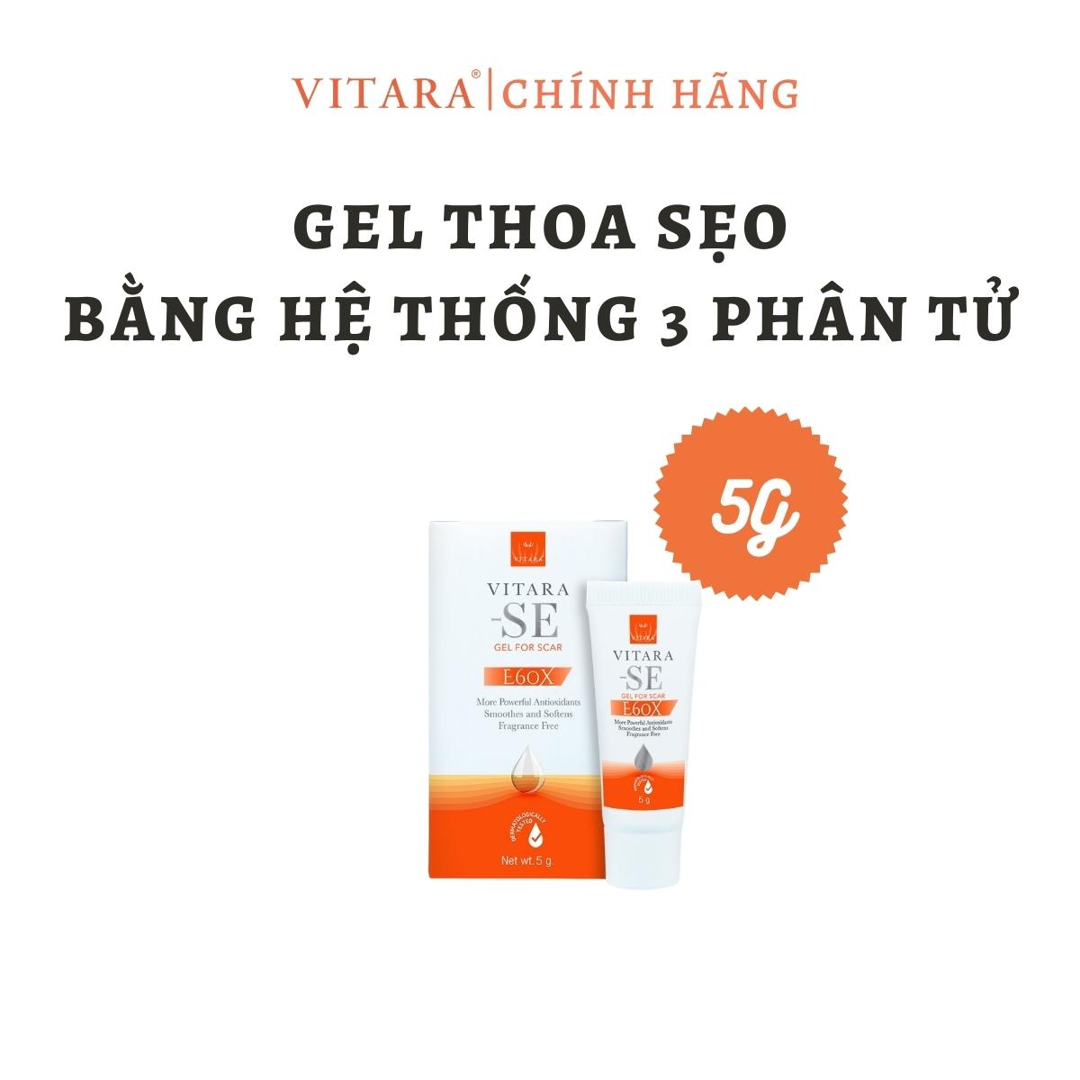 Gel thoa sẹo Vitara - SE bằng hệ thống 3 phân tử làm giảm quá trình hình thành sẹo, mờ sẹo thâm, sẹo mụn 5g