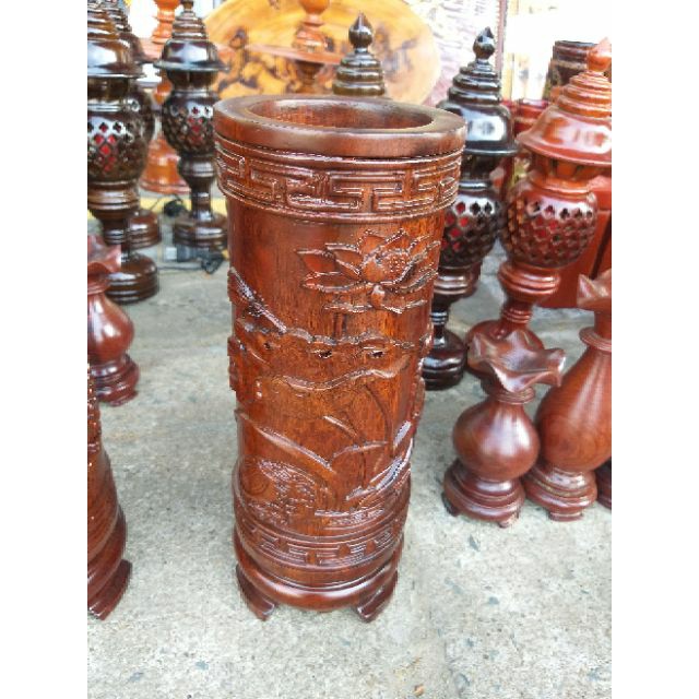 Ống đựng nhang trạm gỗ hương hoa sen cao 30cm