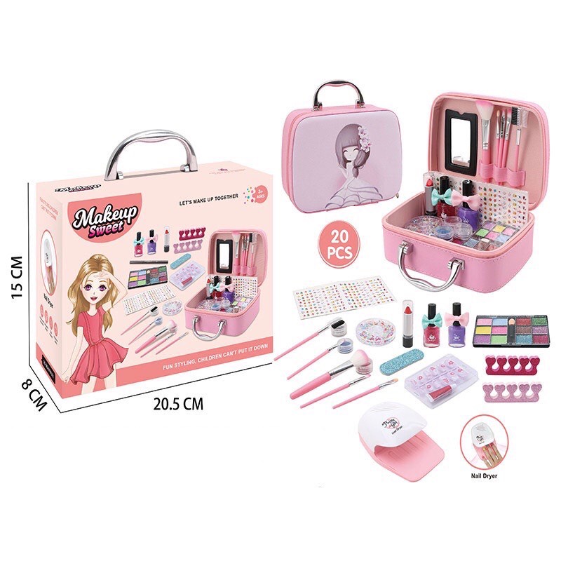 Hộp vali đồ chơi đựng đồ dùng trang điểm make up cho bé gái kèm đồ dùng làm nail tại nhà cực xinh cho các bé chơi không chán - Đồ chơi sáng tạo mang tính nghệ thuật