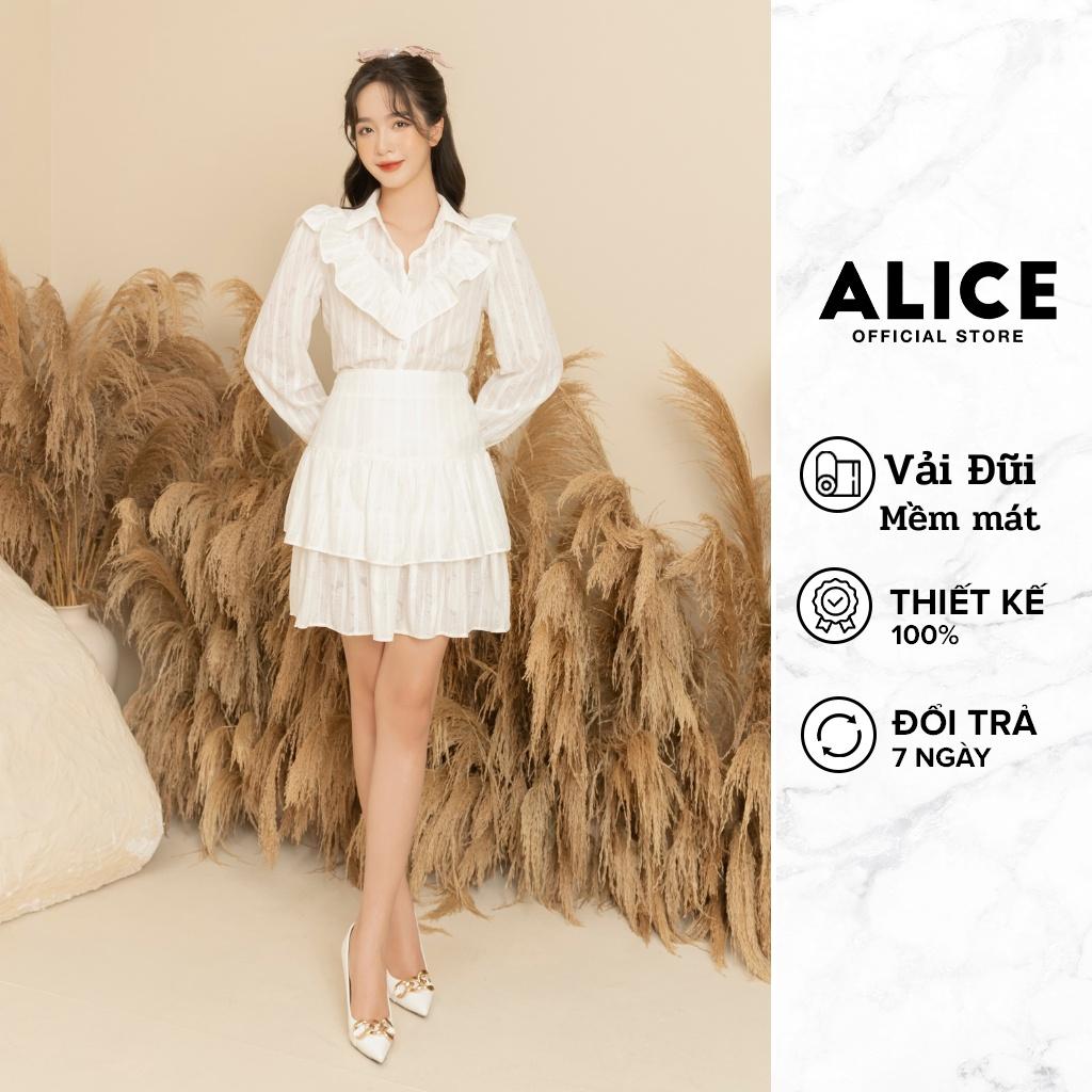 Set Áo Sơ Mi Cổ Bèo Phối Chân Váy 2 Tầng ALICE, Thiết Kế Bánh Bèo Tiểu Thư Thanh Lịch V773