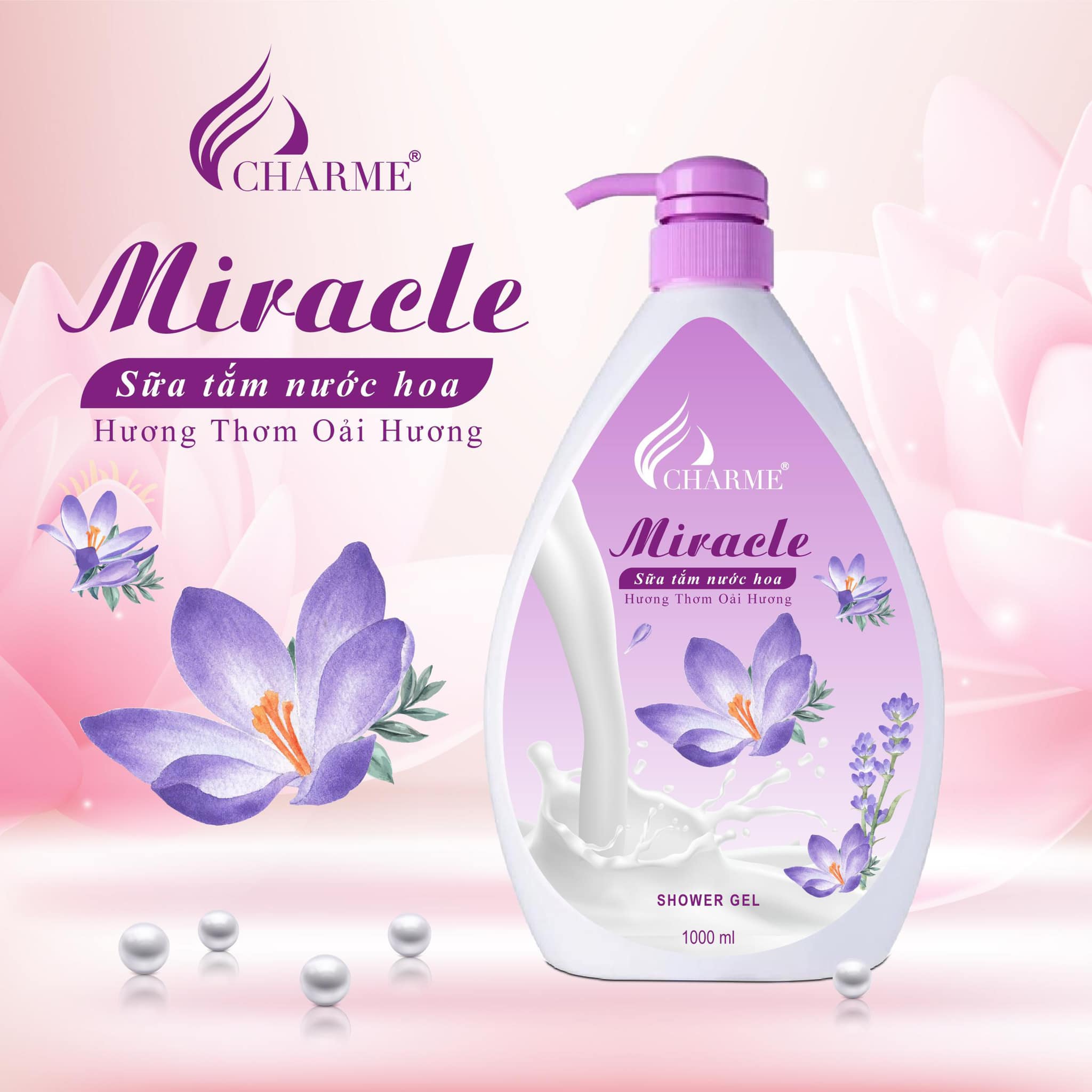 Sữa tắm nước hoa Charme Miracle hương ngọc lan tây 1000ml chính hãng