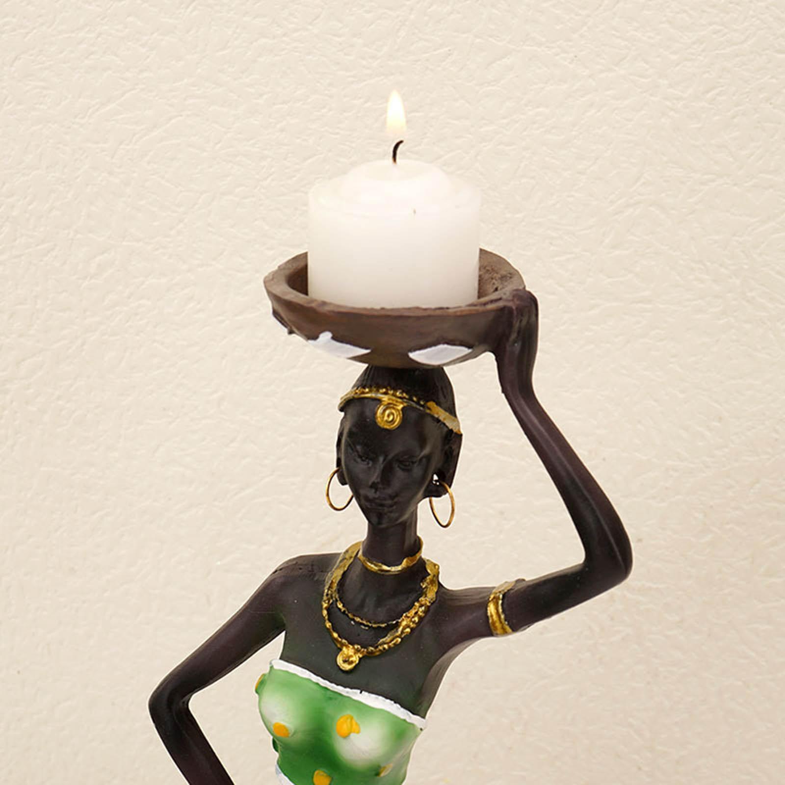 African Women Statues Candlestick Tea Lights Candle Holder Home Room