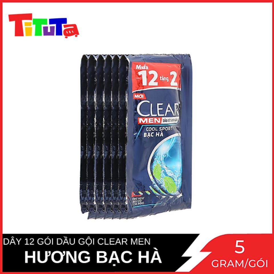 Dây 12 Gói Dầu Gội Clear Men Hương Bạc Hà 5g/Gói