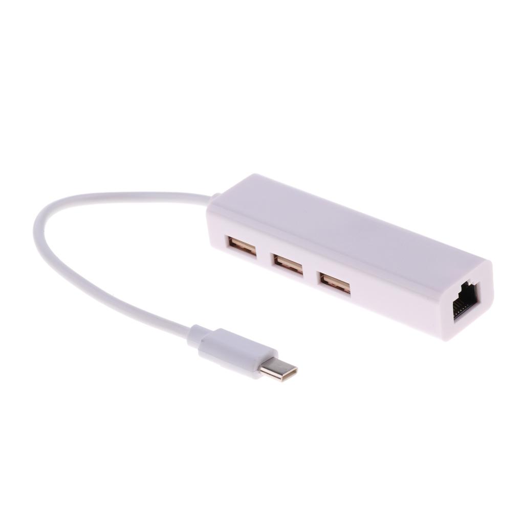 Type-c USB-C to 3Port USB Hub Fast Ethernet Lan Networking Adapter for PC