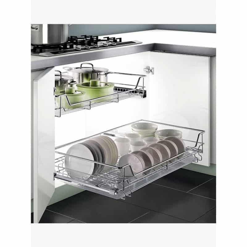 Kệ âm tủ dưới inox 304 - Rổ ray bắt cánh mở - Kệ chén bát inox 304 âm tủ ray giảm chấn KATA1