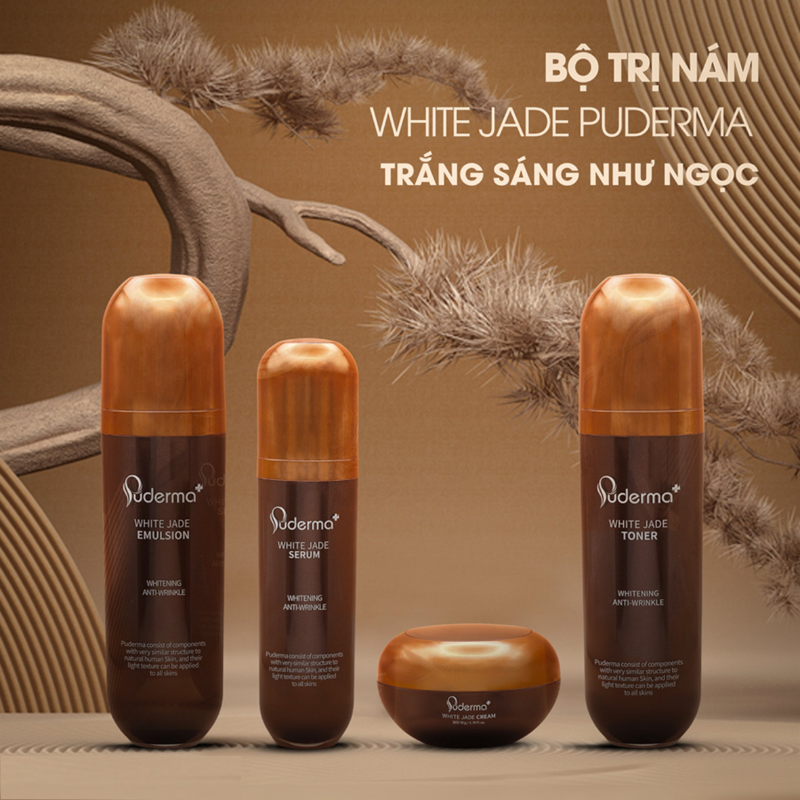 Sữa Dưỡng Hỗ Trợ Mờ Nám Puderma White Jade Emulsion 100ml: mờ thâm nám, nâng cơ, chống lão hóa.
