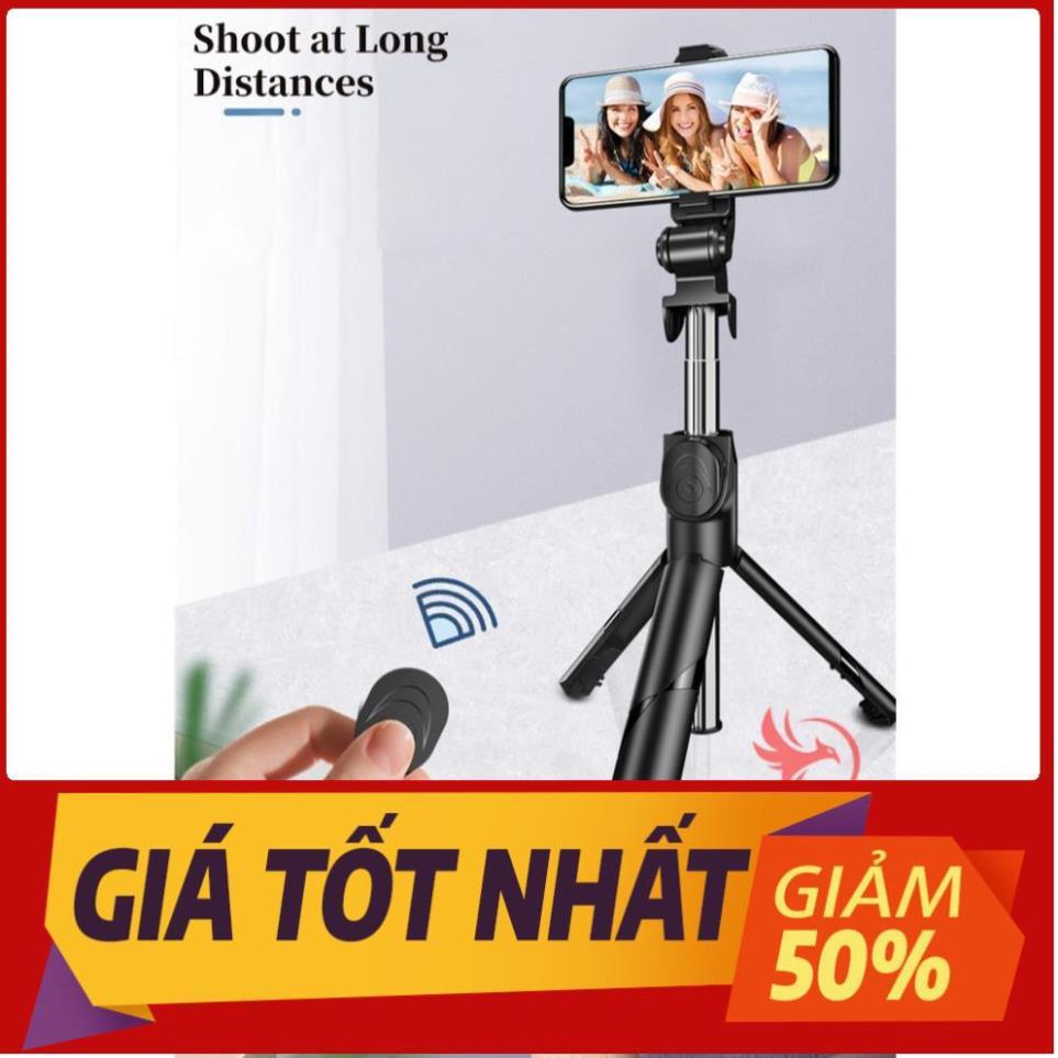 Gậy tự sướng chụp hình ảnh selfie kiêm tripod 3 chân đế đỡ điện thoại kèm remote bluetooth đa năng gấp gọn