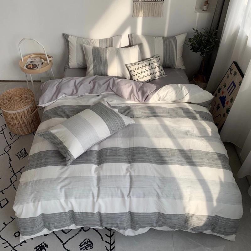 Set Cotton Living  Hàng Nhập Khẩu Cao Cấp 4 Món  Kẻ Trắng