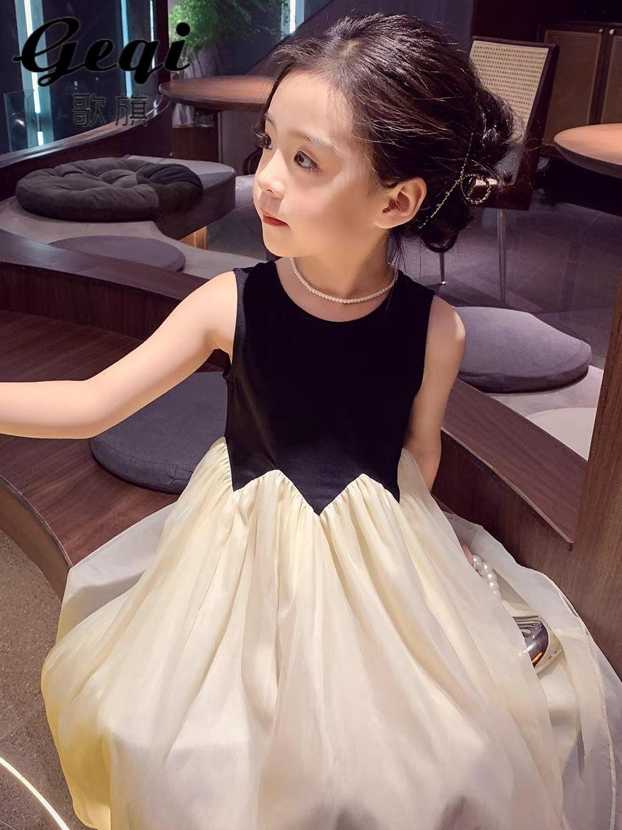 CHENGRUI Cô gái ăn mặc mùa hè 2023 phong cách phương Tây trẻ em lưới công chúa váy cô gái nhỏ thời trang tay áo vest váy