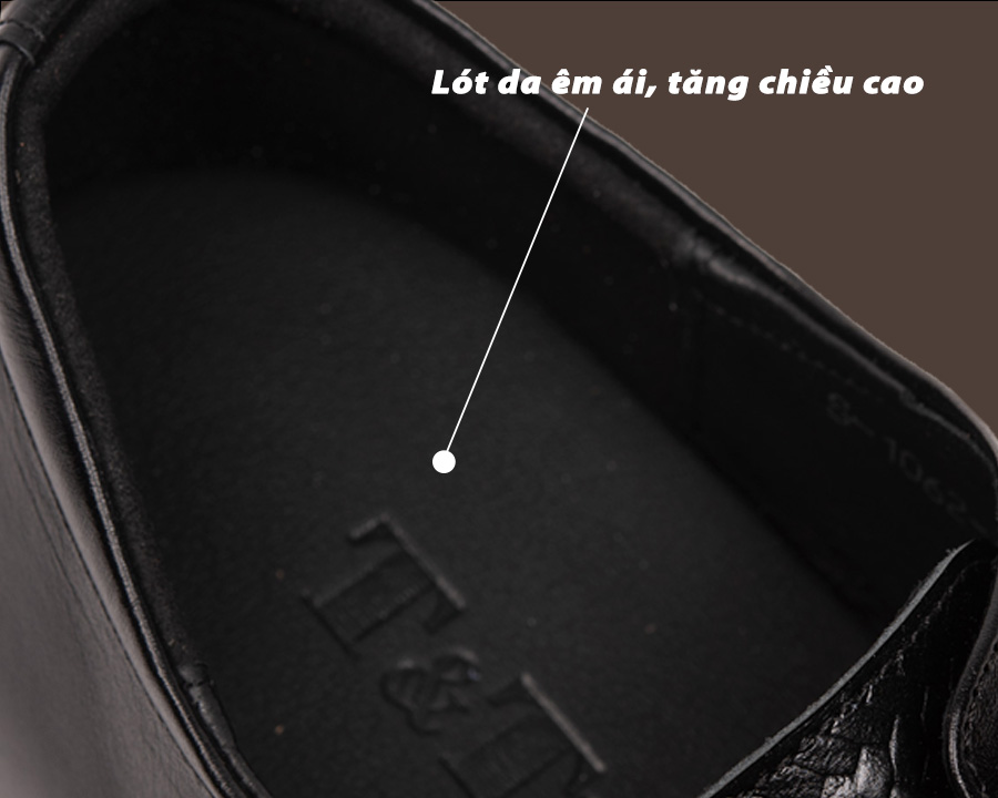 Giày Độn Nam T&TRA Tăng Cao 6Cm- S1026 Đen Trơn- Chất Liệu Da Bò Cao Cấp, Đế Cao Su Ghép- Đế Pháp, Phần Tăng Cao Ẩn Bên Trong