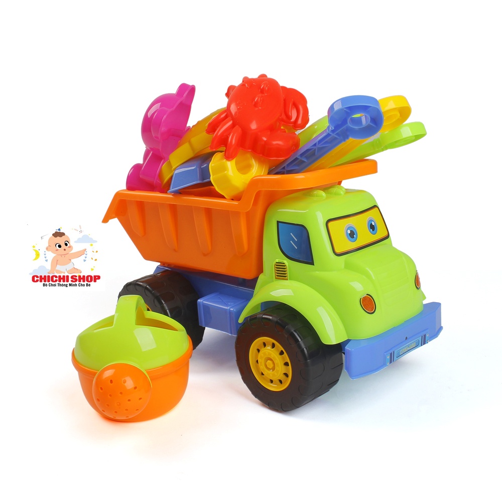 Bộ Đồ Chơi Đi Biển, Xe Ben Xúc Cát Bằng Nhựa Nhiều Phụ Kiện Cho Bé Xây Lâu Đài Cát