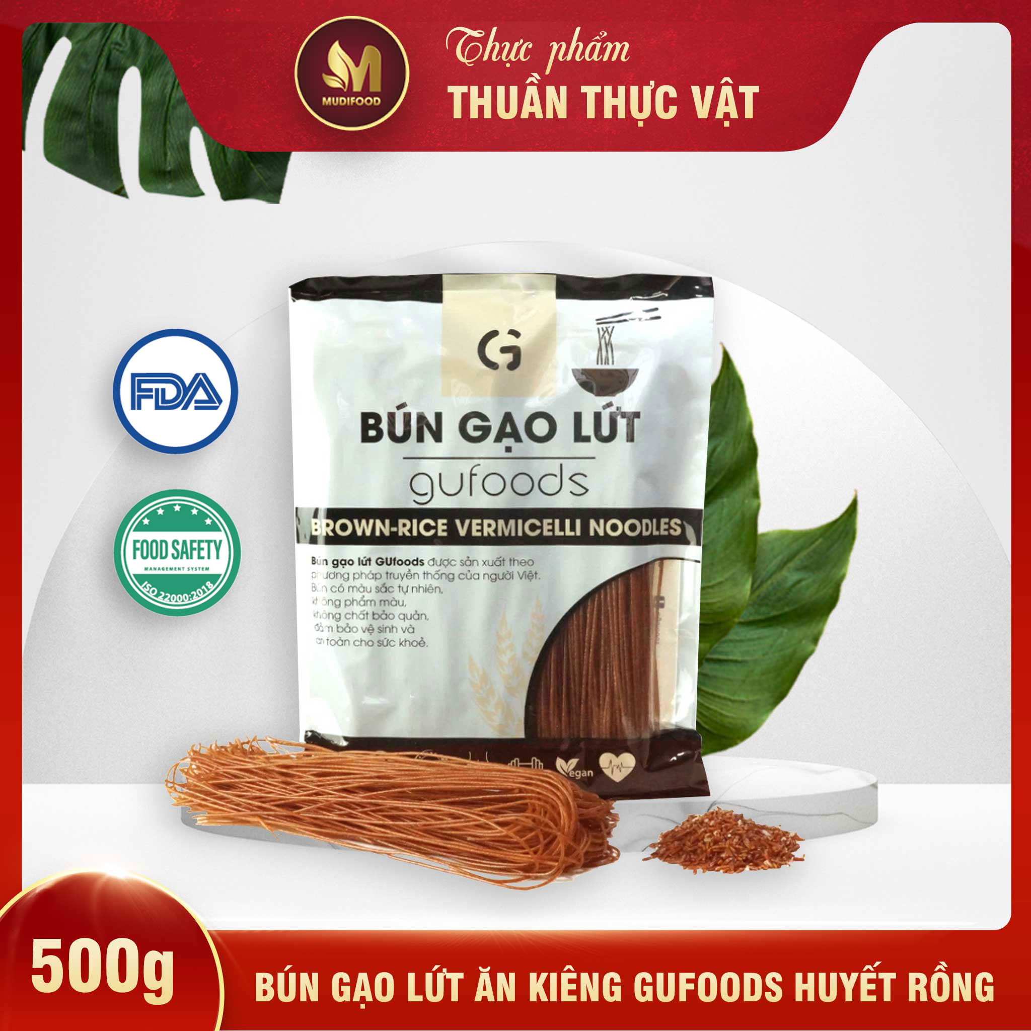 Bún Gạo Lứt Ăn Kiêng GUfoods Huyết Rồng 500g - Giảm cân, Thực dưỡng, Eat clean