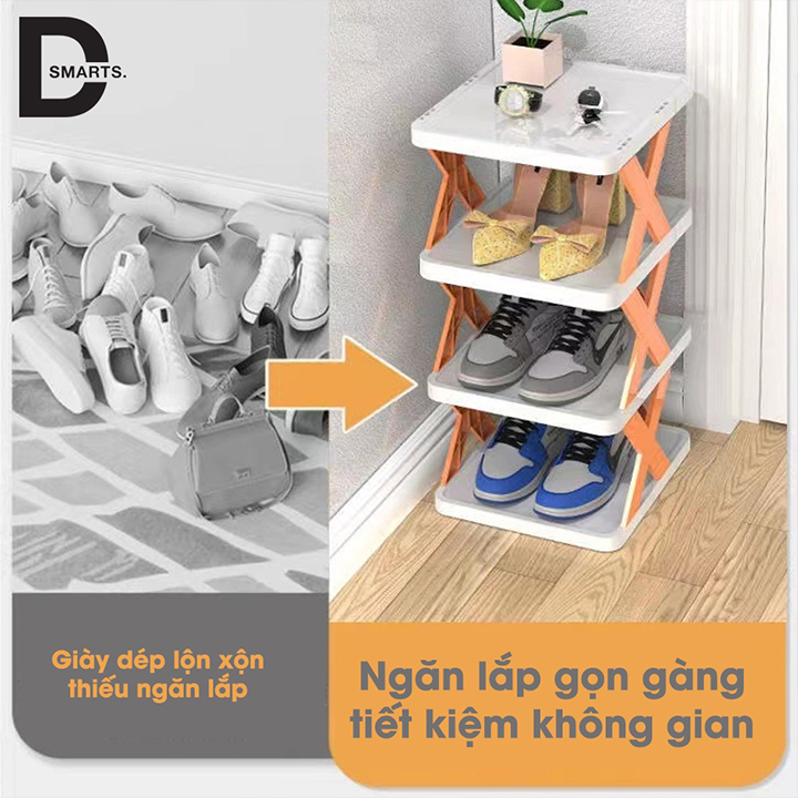 Kệ Giày Dép 5 Tầng Chữ X, Giá Đựng Giày Và Đồ Đa Năng 5 Tầng Gấp Gọn Có Thể Tháo Lắp Chất Liệu Nhựa ABS Siêu Bền