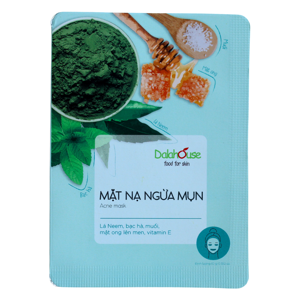 Mặt nạ ngừa mụn thảo dược thiên nhiên Dalahouse - Bịch 10gr cho 1-3 lần đắp. Ngừa mụn, sáng da, refresh da mặt của bạn