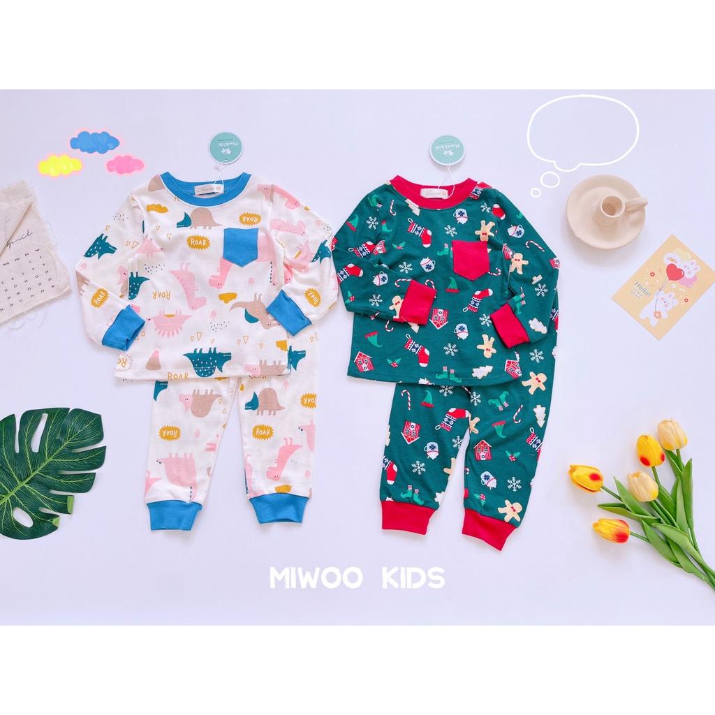 Bộ Dài Cotton Borip Miwoo Kids In Họa Tiết Có Viên Quần Bo Ống Size 7-20kg