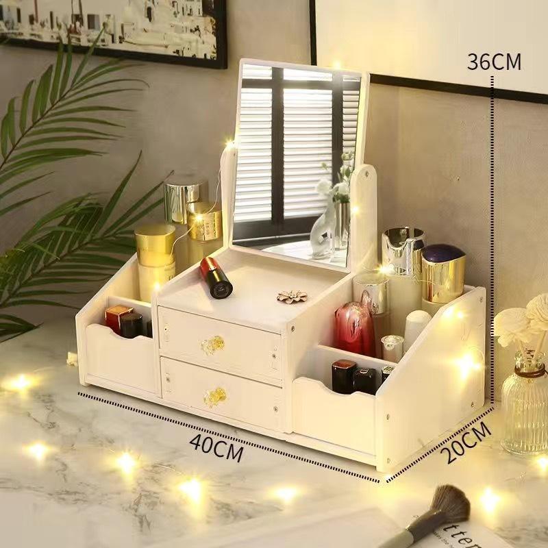 Kệ đựng mỹ phẩm 2 tầng kèm gương tai mèo cao cấp