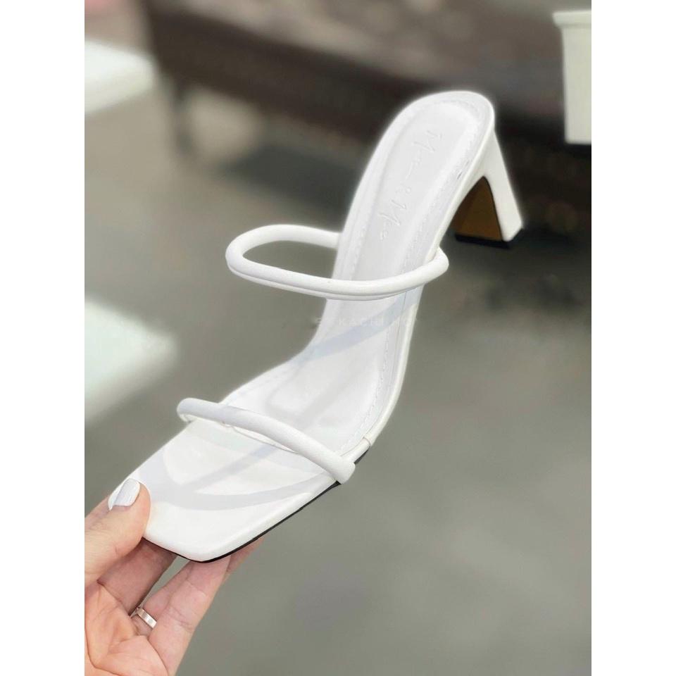 Guốc da mịn 2 dây mảnh gót trụ dẹp thấp - 5P