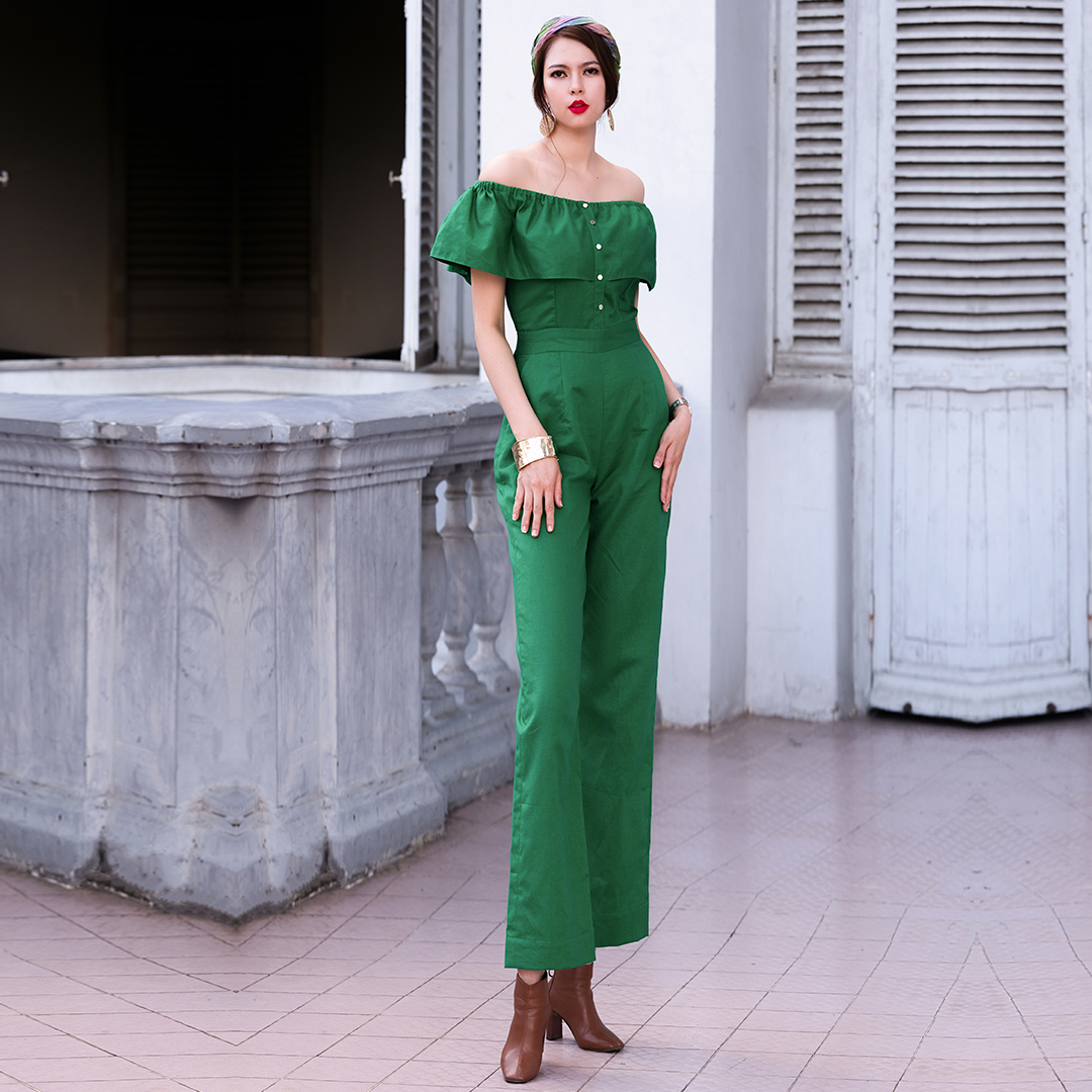 Đồ Bay Dài Bộ Áo Liền Quần Bộ Jumpsuit Thời trang thiết kế Hity DRE132 (Xanh Rừng Nhiệt Đới)