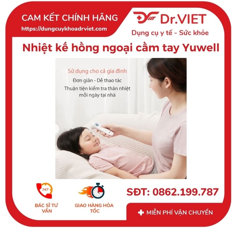 Nhiệt kế hồng ngoại cầm tay Yuwell YT-1 chính hãng nhập khẩu và phân phối chính ngạch đảm bảo chất lượng màn hình LCD, hiện thị chữ rõ ràng, cho kết quả nhanh chỉ sau 1s-2s - Drviet