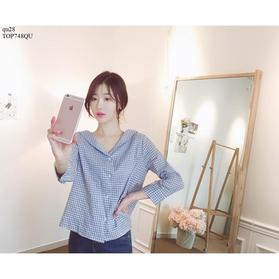 TOP664 ÁO CARO KIỂU CỔ V