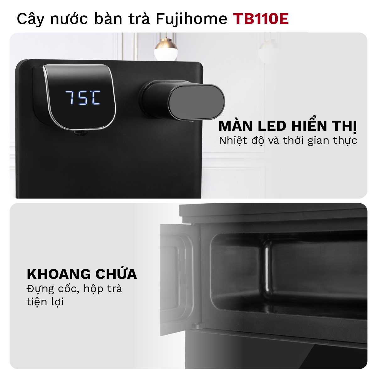 Cây nước nóng lạnh bàn trà Fujihome TB110E nhập khẩu, máy nước nóng lạnh bình âm điều khiển từ xa mini,điều chỉnh nhiệt độ nước - Hàng chính hãng