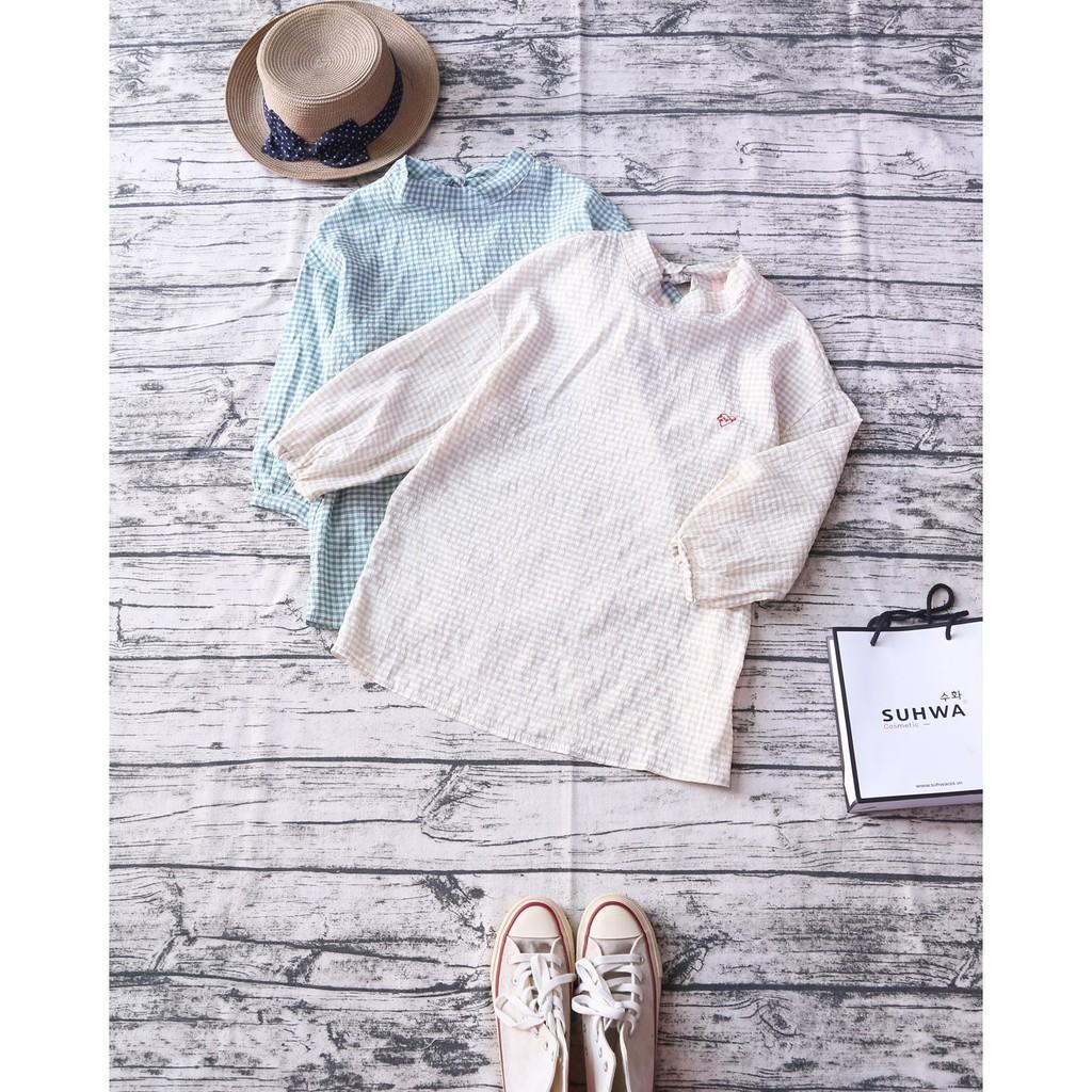 ÁO CARO NHỎ TAY BỒNG THÊU TIM