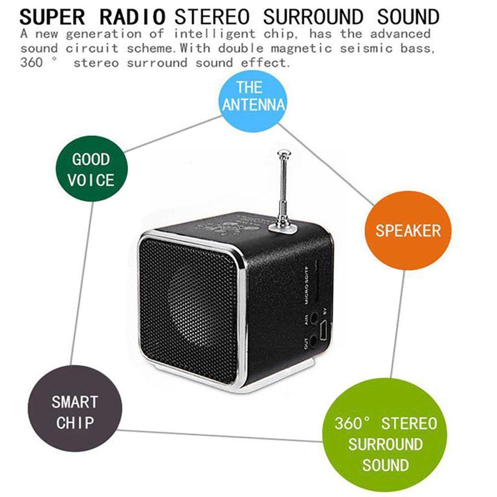 Di động Mini TDV26 Digital FM Radio loa kép U Stereo SD / TF Micro / Disk Loa Color: F