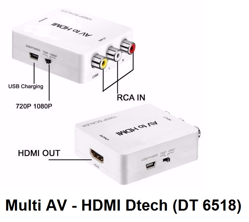 BỘ CHUYỂN TÍN HIỆU TỪ ĐẦU ĐĨA AV 3 ĐẦU BÔNG SEN SANG HDMI DTECH DT 6518-hàng chính hãng