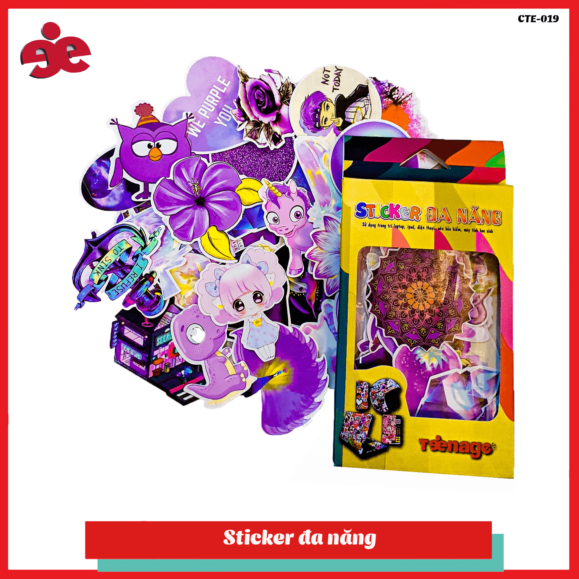 Bộ 40 Hình Sticker Trang Trí Đa Năng Màu Tím Hot Trend