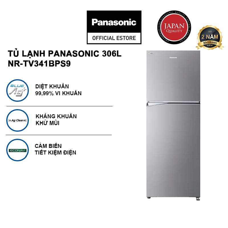 [Giao hàng Toàn quốc] Tủ lạnh Panasonic 2 cánh ngăn đá trên NR-TV341BPS9 - Dung tích 306L - Hành chính hãng